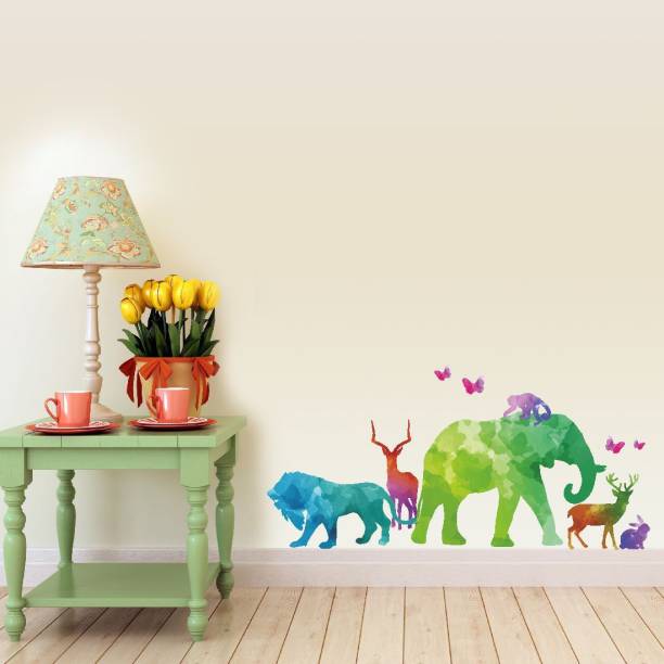 Asian Paints 0 cm Watercolour Animals (PVC Vinyl 30.48cm x 76.20 cm ) Removable Sticker