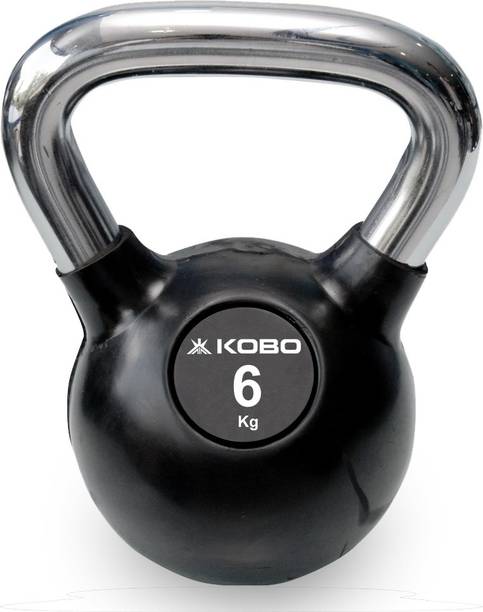 KOBO 6 Kg Rubber Coated Cast Iron With Chrome Handle (IMPORTED) Black Kettlebell