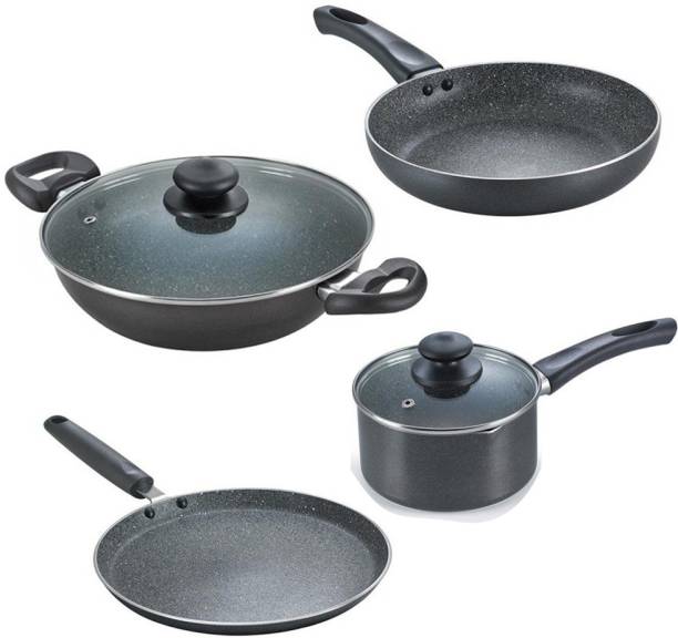 Prestige Omega Deluxe Granite 4 pc Cookware set Induction Bottom Non-Stick Coated Cookware Set