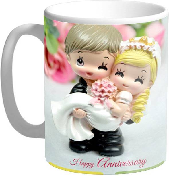 Mugs4You Happy Wedding Anniversary Awesome Design Coffee, Glossy Finish Vibrant Print [400 ml Capacity ] Multicolor Ceramic Coffee Mug