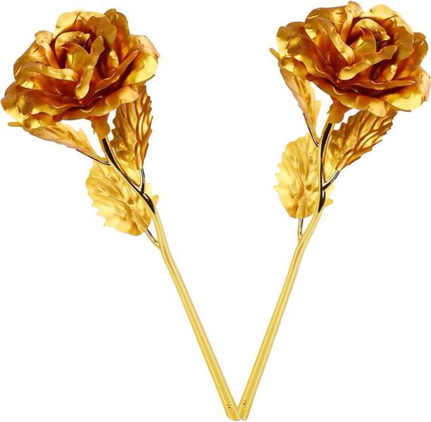 Encelade Golden Valentine gift Roses With Gift Box Gold Rose Artificial Flower