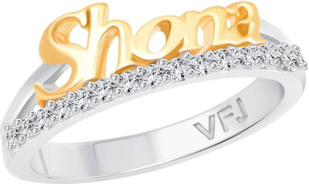VIGHNAHARTA Romantic Word "SHONA" and Rose for Women and Girls - [VFJ1264ROSE16] Alloy Cubic Zirconia Gold Plated Ring