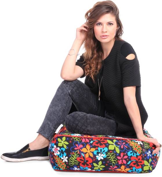 STYLE HOMEZ Large Cotton Canvas Floral Printed Square Floor Cushion Cotton Bean Bag Footstool  With Bean Filling