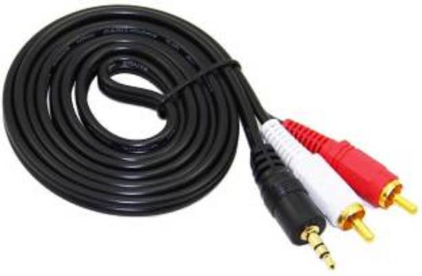 TECHON  TV-out Cable 1.5 Stereo AUX 3.5mm Male Jack to 2 Male Speaker Amplifier Connect RCA Audio Video Cable (Black)