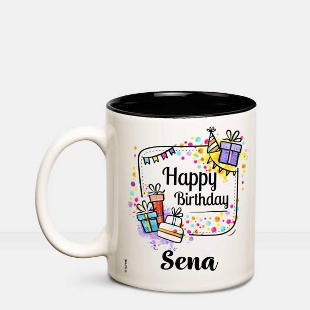 HUPPME Happy Birthday Sena Inner Black coffee name mug Ceramic Coffee Mug
