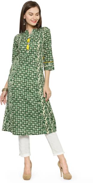 Geometric Print Cotton Blend A-line Kurta for Women