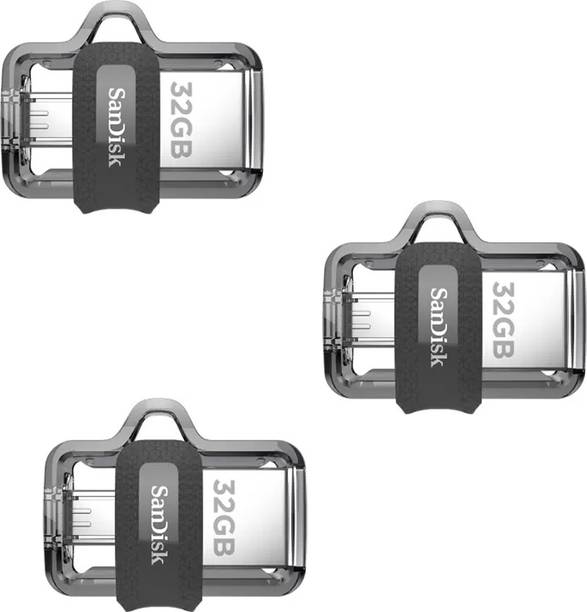 SanDisk Ultra Dual Drive 3.0 OTG (Pack of 3) 32 GB Pen Drive Compatible with Netbook, Desktop Computer, Tablet, Mobile, Television, Laptop USB 3.0 Plastic Case