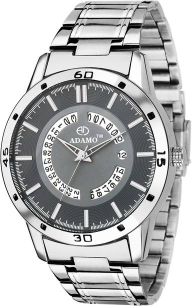 ADAMO Designer wristwatch / watchs DAY AND DATE FUNCTIONING Grey Dial Round Shaped with Metal Chain Premium watch for Men and Women Analog Watch - For Men