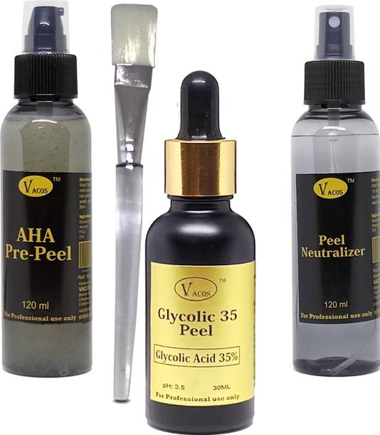 VACOS Glycolic 35 Peel Glycolic Acid 35% 30 ml with Pre Peel Neutralizer Brush Chemical Peel Skin Peeling