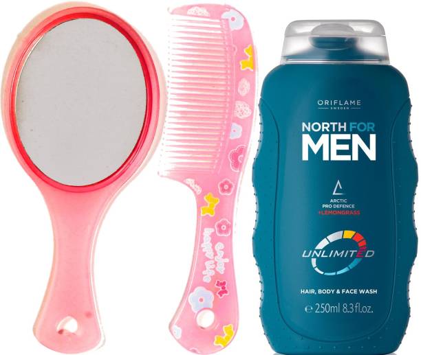 Oriflame Sweden North for Men Unlimited Hair,Body&amp;Face Wash 250ml ( 33160 ) With Mirror &amp; Comb Set