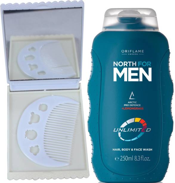 Oriflame Sweden North for Men Unlimited Hair,Body&amp;Face Wash 250ml ( 33160 ) With Comb &amp; Mirror Set