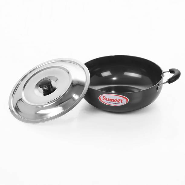Sumeet 3mm Thick Hardanodised No. - 13 with S.S. Lid Deep Kadhai 24 cm diameter with Lid 2.5 L capacity