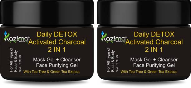 KAZIMA Daily DETOX Activated Charcoal 2 IN 1 Mask Gel + Cleanser Face Purifying Gel - Nourishment & Skin Refresh & Soft ( 50 ML Pack of 2 )