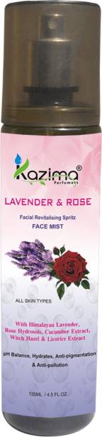 KAZIMA Lavender & Rose Revitalising Facial Spritz & Face Mist (135 ML) For Fresh, Glowy Skin All Day long ( No Sulfate, No Parabens, No Xanthan, No Mineral Oil ) Men & Women
