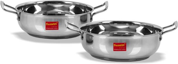 Sumeet Stainless Steel Induction Bottom (Encapsulated Bottom) Induction & Gas Stove Friendly Kadhai Set of 2 Size No. 12 (1.9 Ltr) & Size No. 13 (2.3 Ltr) Kadhai 0 cm diameter 2.3 L capacity