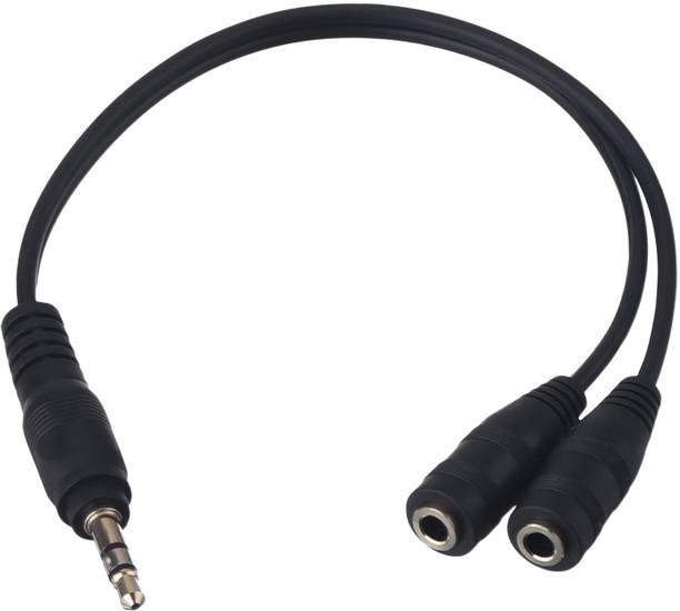 FOX MICRO Black 3.5mm Audio Stereo Y Splitter Cable 3.5mm Male to 2 Port 3.5mm Female for Earphone, Headset Splitter Adapter, Compatible for iPhone, Samsung, LG, Tablets, MP3 players, Metal Black Phone Converter