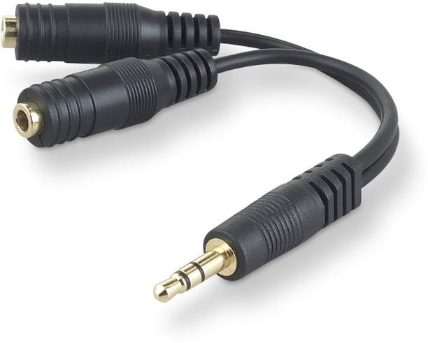 FOX MICRO Black Speaker and Headphone 3.5 mm AUX Audio Cable Splitter-(SET OF 2 JACK CABLE)-FM Phone Converter