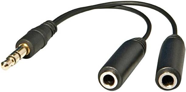 FOX MICRO Black Headphone Splitter For Computer 3.5mm Female to 2 Dual 3.5mm Male Headphone Mic Audio Y Splitter Cable Smartphone Headset to PC Adapter Phone Converter