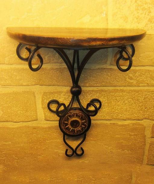 Worthy Shopee Beautiful Wood and Wrought Iron Fancy Wall Bracket Wooden Wall Shelf