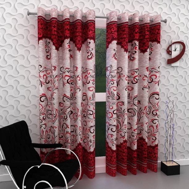 Panipat Textile Hub 213 cm (7 ft) Polyester Semi Transparent Door Curtain (Pack Of 2)