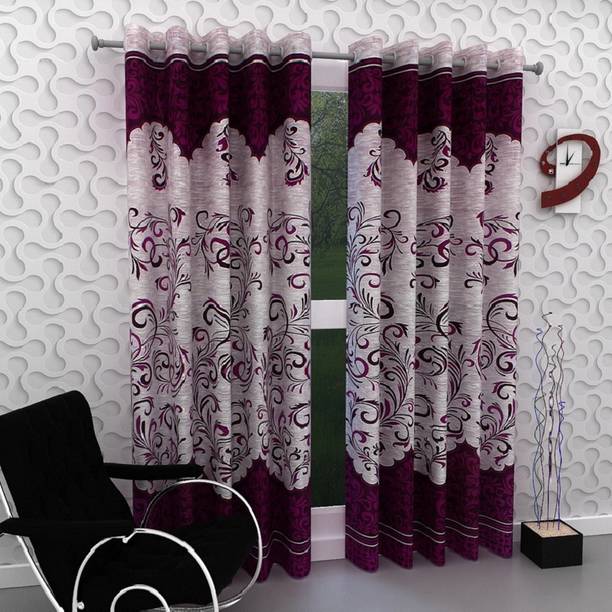 Panipat Textile Hub 213 cm (7 ft) Polyester Semi Transparent Door Curtain (Pack Of 2)