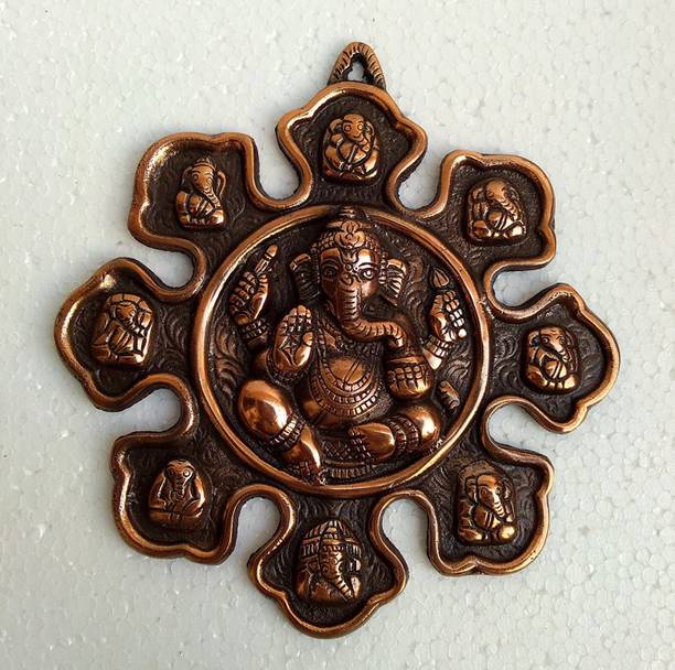 Collectible India 9 Mukhi Hindu Lord Ganesha Metal Wall Hanging, God Ganesh Idol- Vastu Decor Decorative Showpiece  -  22 cm