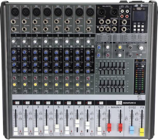 MX Live Audio Mixer 8 Channel Professional Mixer with USB & Bluetooth- Signature 8 Analog Sound Mixer