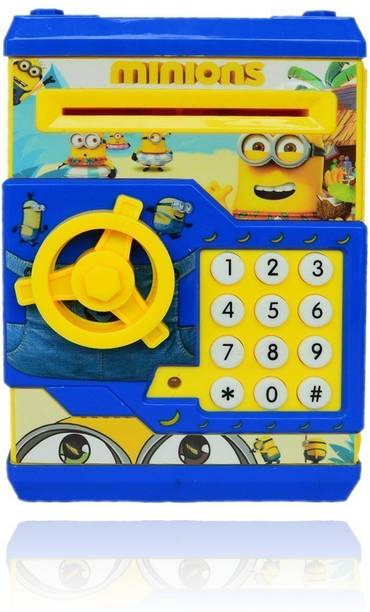 HickoryDickoryBox Minions Shape Money Safe Kids Piggy Savings with Electronic Lock ATM Bank Yellow | New Minion Shape Latest Money Safe Kids Piggy Savings with Electronic Lock ATM Bank Yellow Coin Bank
