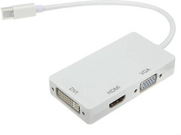 spincart HDMI Adapter 0.3 m 3 in 1 Thunderbolt Mini Display port DP to HDMI DVI VGA Adapter Converter Cable- mini DP to HDMI/VGA/DVI (Rectangle)
