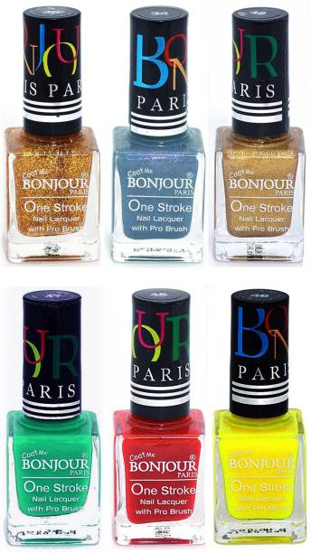 BONJOUR PARIS Candy Color Long Lasting Nail paint For Teen Girls Women Nail Polish set A 348 Golden-Sky Blue-Golden-Green-Red-Yellow