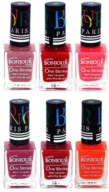 BONJOUR PARIS Candy Color Long Lasting Nail paint For Teen Girls Women Nail Polish set A 118 Mauve-Red-Pink-Mauve-Red-Neon Orange