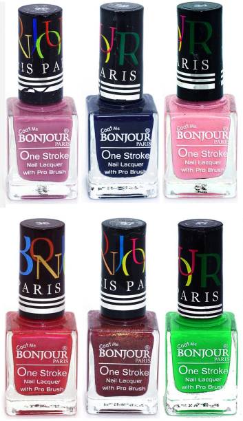 BONJOUR PARIS Candy Color Long Lasting Nail paint For Teen Girls Women Nail Polish set A 314 Light Purple-Blue-Babby Pink-Maroon-Coffee-Neon Green