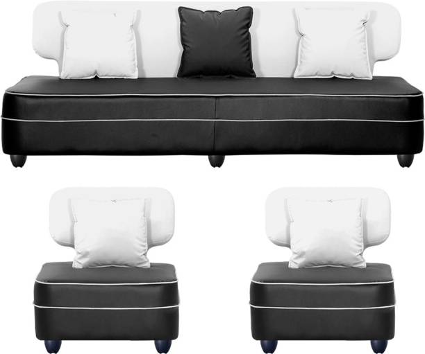 Bharat Lifestyle Butterfly Leatherette 3 + 1 + 1 White & Black Sofa Set