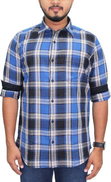 SOUTHBAY Men Slim Fit Checkered Mandarin Collar Casual Shirt