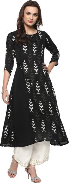 Women Printed Straight Kurta  (Black)