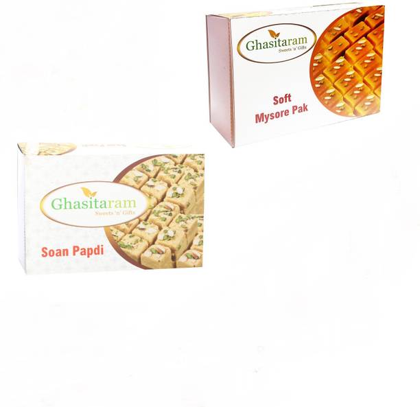 Ghasitaram Gifts Mithai Hampers - Soan Papdi and Mysore Pak Box