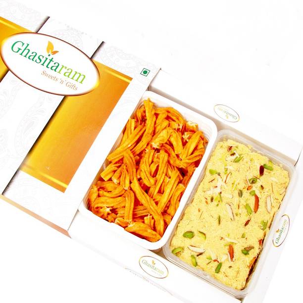 Ghasitaram Gifts Mithai Hampers - Soan Papdi and Chakli Hamper Box