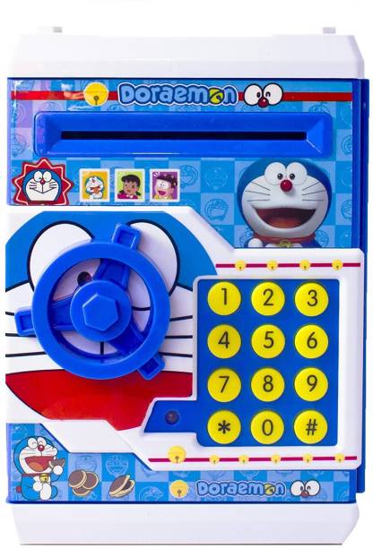IndusBay Doraemon Money Safe Bank ATM Electronic Piggy Bank with changeable Password Lock Digital Savings Safe for Coins and Notes Coin Bank