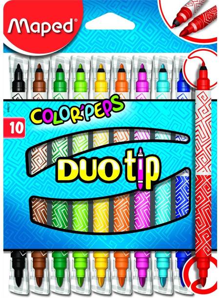 Maped Color'Peps - Duo Tip Felt Tip Fine & Large Point 10 Pens Felt Tip Nib Sketch Pen