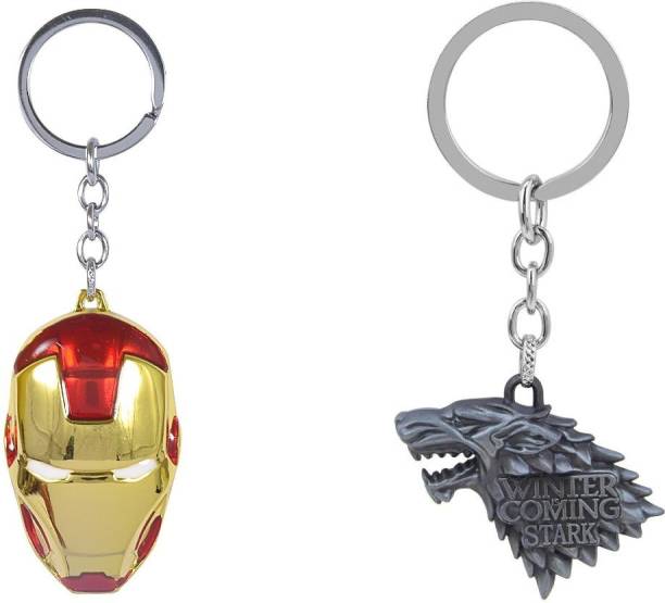 SHUBHEKSHA Combo of Iron Man Face Mask Avengers & Game Of Thrones Winter is Coming Stark Grey Metallic Keyrings Key Chain