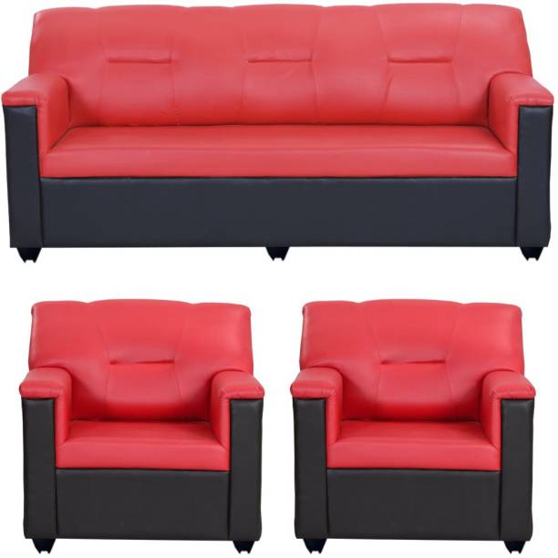 Bharat Lifestyle Expresso Leatherette 3 + 1 + 1 Red Black Sofa Set