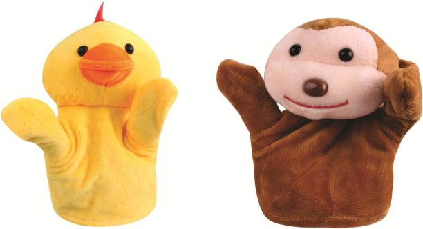 Skylofts Monkey & Duck Animal Hand Puppets Soft Toys for Kids , Multi Color (Pack of 2) Hand Puppets