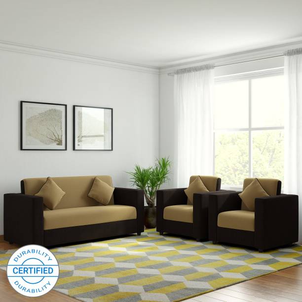 WESTIDO Emporio Fabric 3 + 1 + 1 Cream & Brown Sofa Set