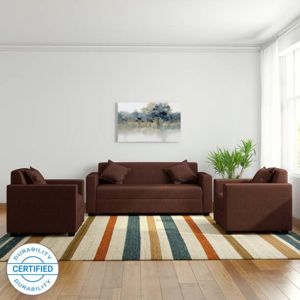 WESTIDO Nizam Fabric 3 + 1 + 1 Brown Sofa Set