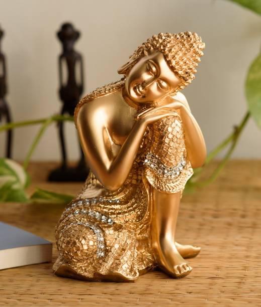 eCraftIndia Golden Buddha On Knee Decorative Showpiece  -  20 cm
