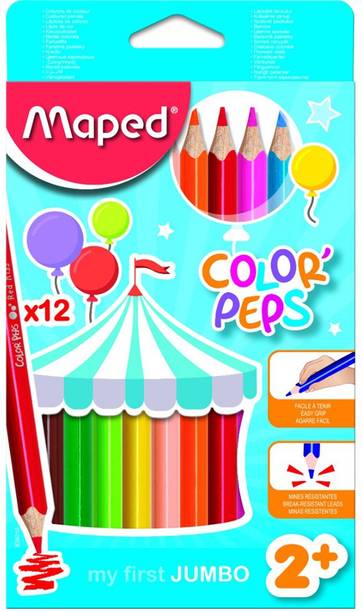 Maped Color'Peps - Jumbo Size Color Pencil 12 Shades Triangular Shaped Color Pencils