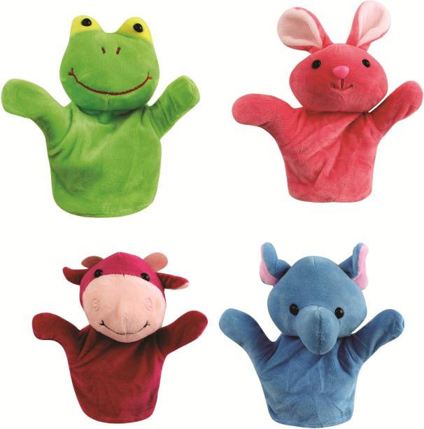 Skylofts 20cm Rabbit, Frog, Cow, Monkey Animal Hand Puppets for Kids, Multi Color (Pack of 4 Random Designs) Hand Puppets