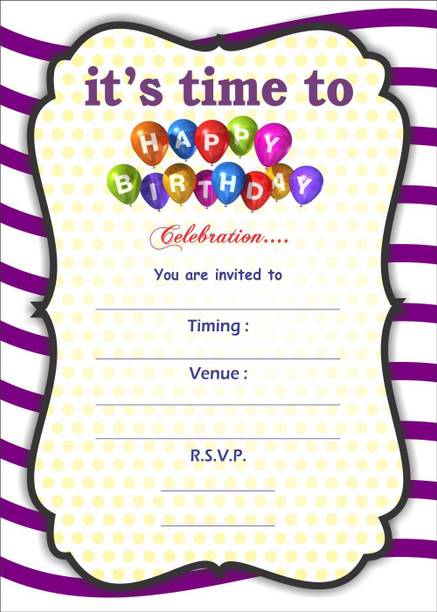 Askprints Birthday Metallic card Invitations with Envelopes - Kids Birthday Party Invitations for Boys or Girls (25 Count) BIC-501 Invitation Card