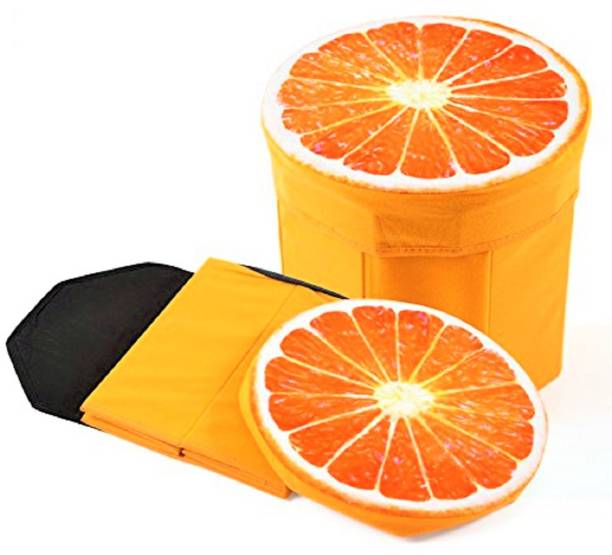 Quick Shel 3D- CUTE CARTOON ORANGE FRUIT FOLDING STORAGE ORGANIZER CUM STOOL WITH INNER INFLATABLE STOOL PLUS AIR FILLED SOFT COMFORT SEAT WITH PUMP Living & Bedroom Stool