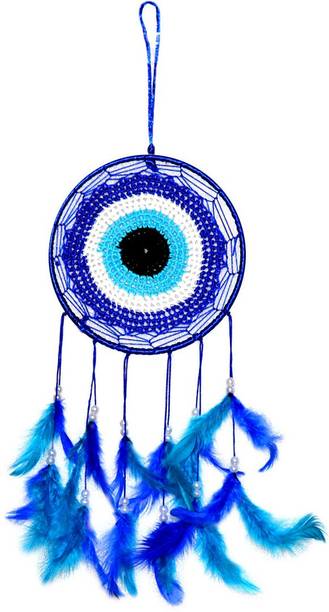 REIKI CRYSTAL PRODUCTS Wall Hanging Dream Catcher in Evil Eye Shape for Attract Positive Dreams Protect Sleeping People Children From Bad Dreams and Nightmares Pack of 1 Wool Dream Catcher